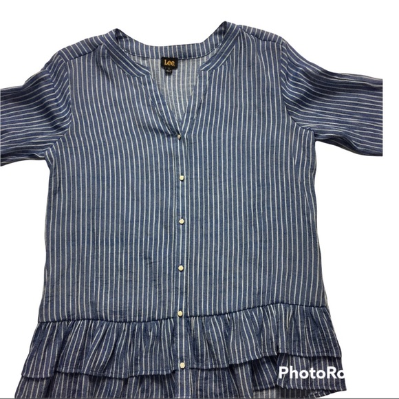 LEE STRIPED, RUFFLED BLOUSE - Picture 3 of 14